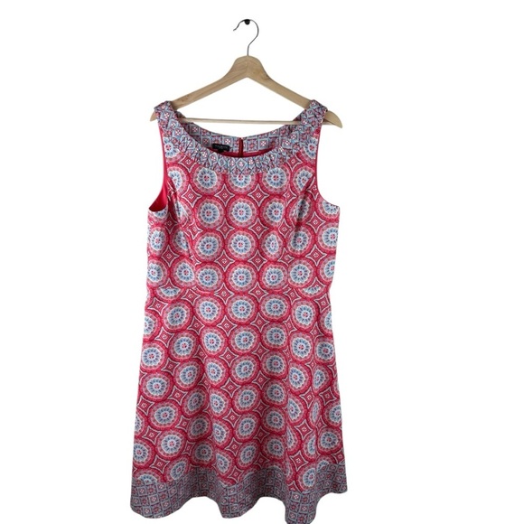 Talbots Dresses & Skirts - Talbots Coral Turquoise Mixed Geo Print Fit And Flare Midi Dress sz 16 Petite